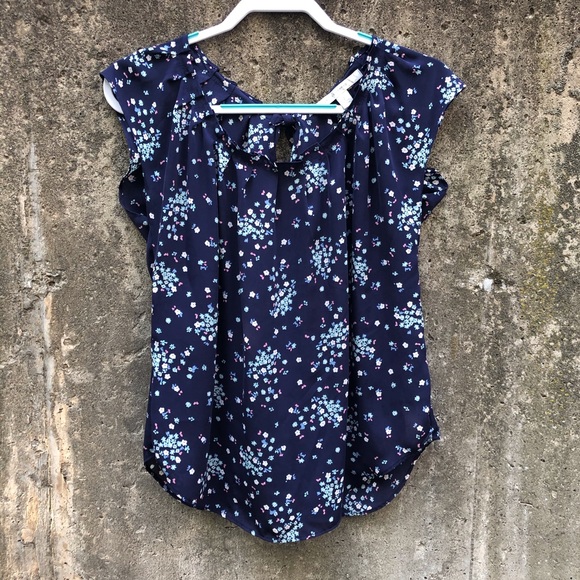 LC Lauren Conrad Blue Floral Blouse - Picture 2 of 7
